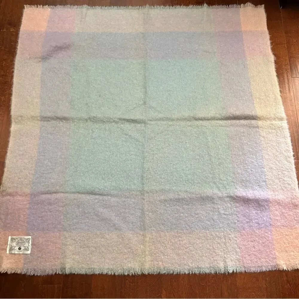 Donegal Design Mohair & Wool Blanket in a Dreamy Pastel Plaid, Made in Ireland